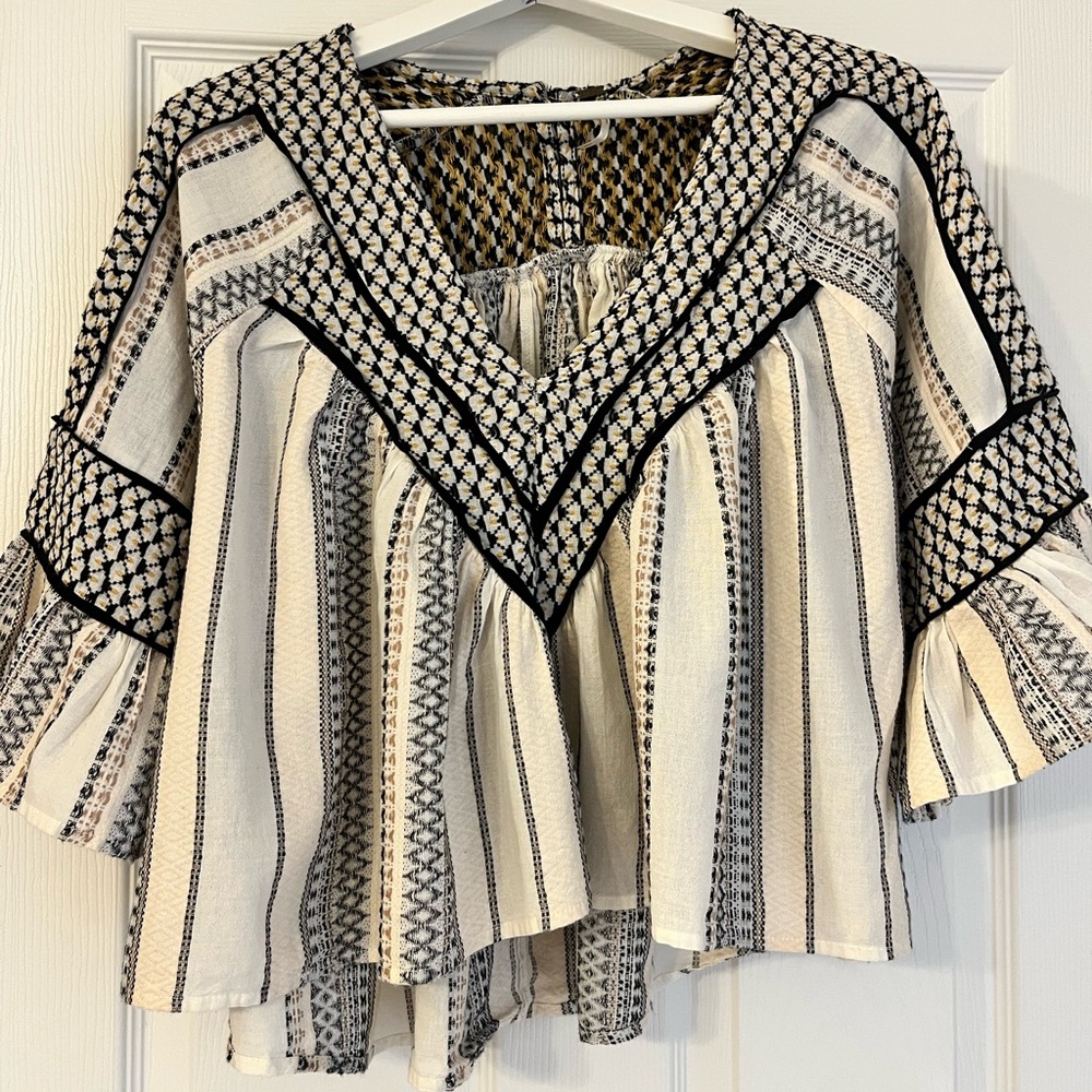 FP Movement by Free People Black and Cream Patterned Blouse